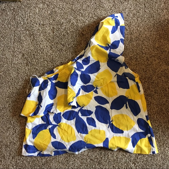 LOFT Tops - NWT Lemon/ blue one shoulder ruffle tank LOFT XL